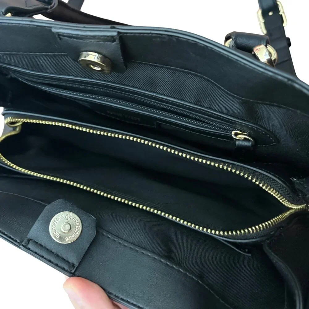 Nine West Brooklyn Jet Set Carryall Bag Black Pebbled Faux Leather Purse